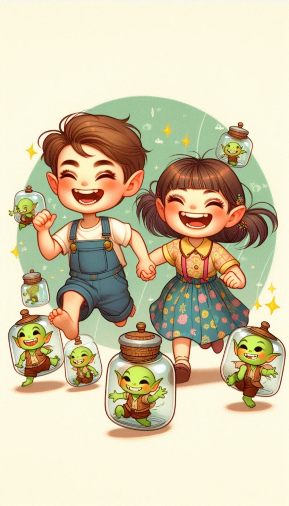 Kids with Jars and Goblins ai book Cover Design