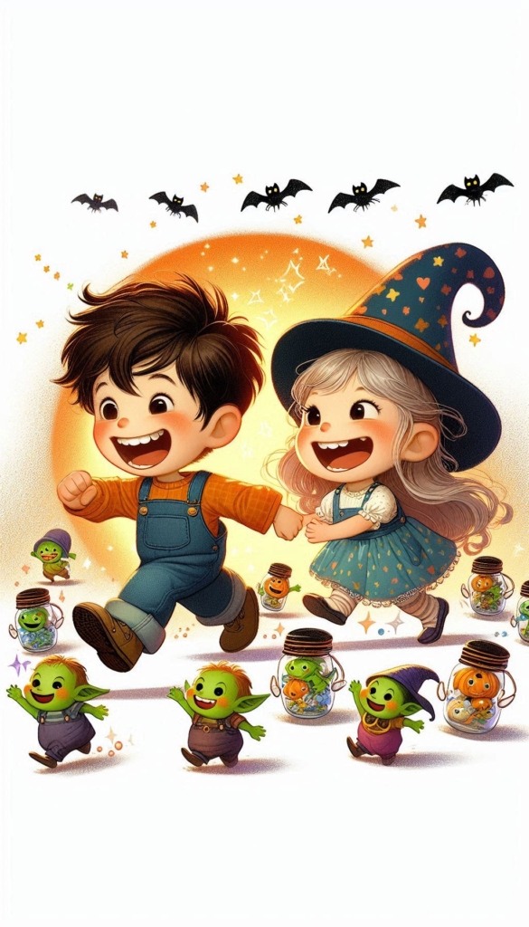 Kids with Jars and Goblins ai book Cover Design