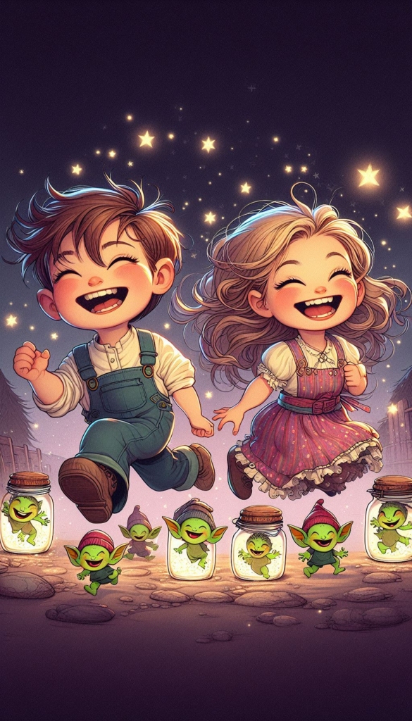 Kids with Jars and Goblins ai book Cover Design