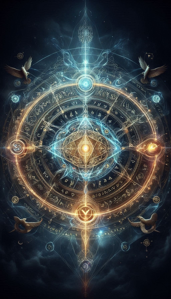 Magic glowing runes and symbols book cover