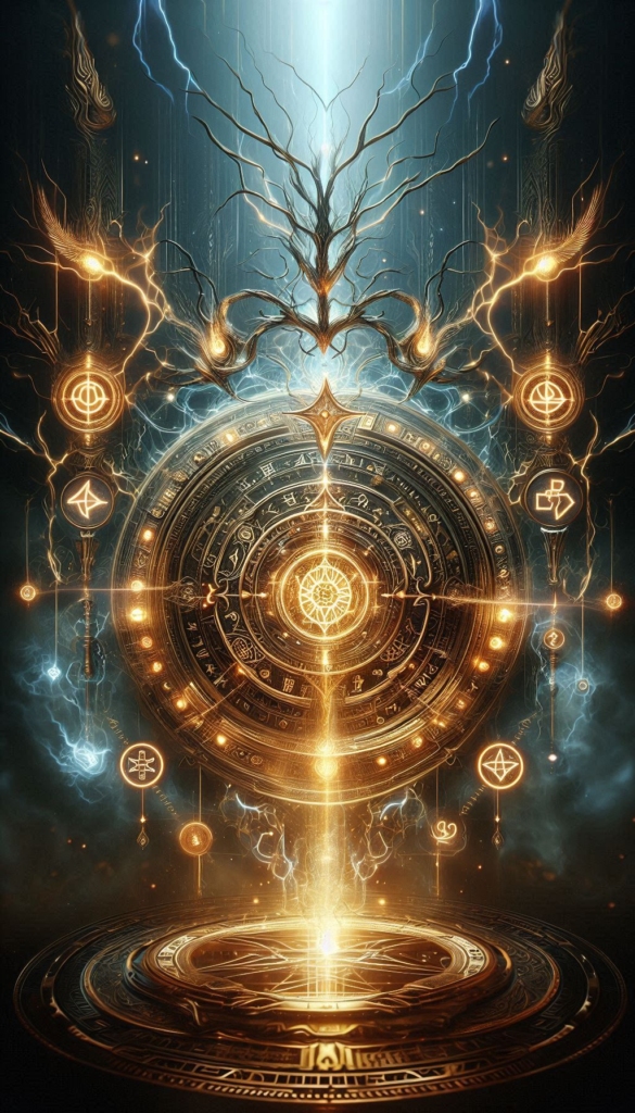 Magic glowing runes and symbols book cover