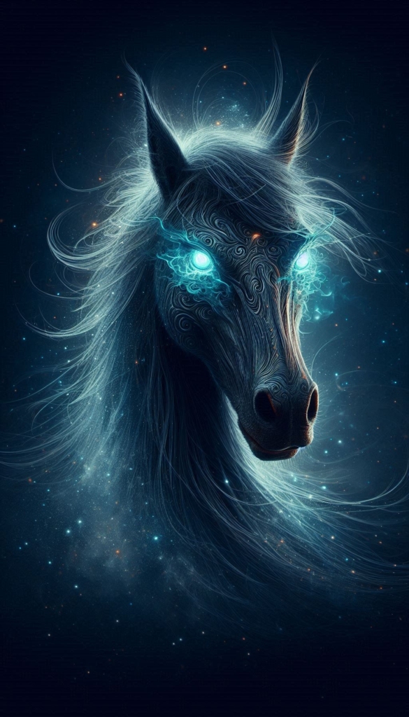 Magic horse with glowing eyes book cover