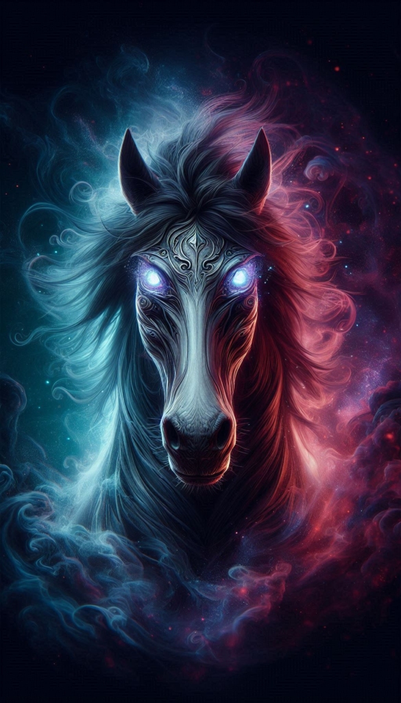 Magic horse with glowing eyes book cover 