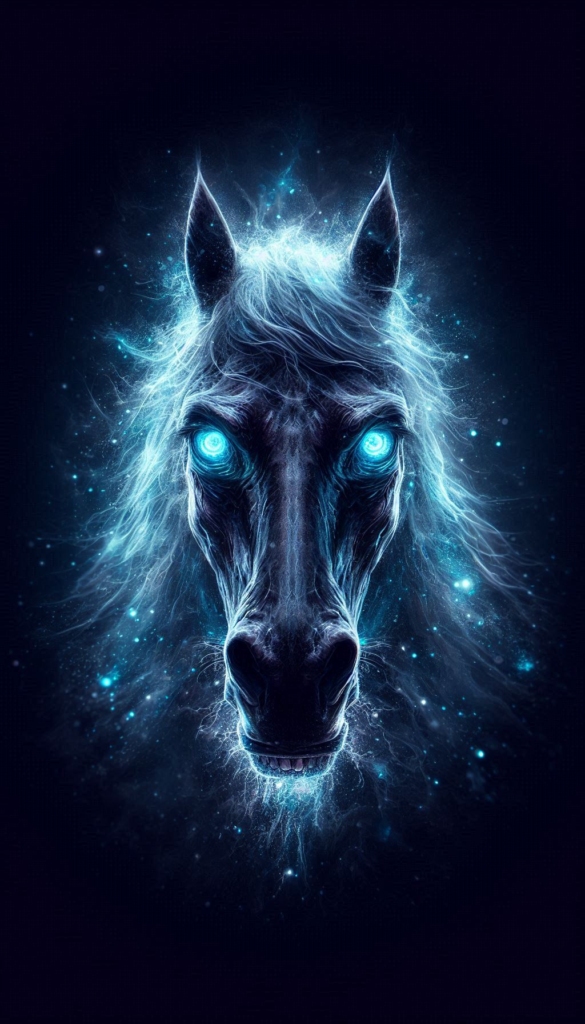 Magic horse with glowing eyes book cover 