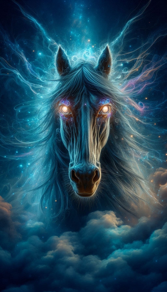 Magic horse with glowing eyes book cover