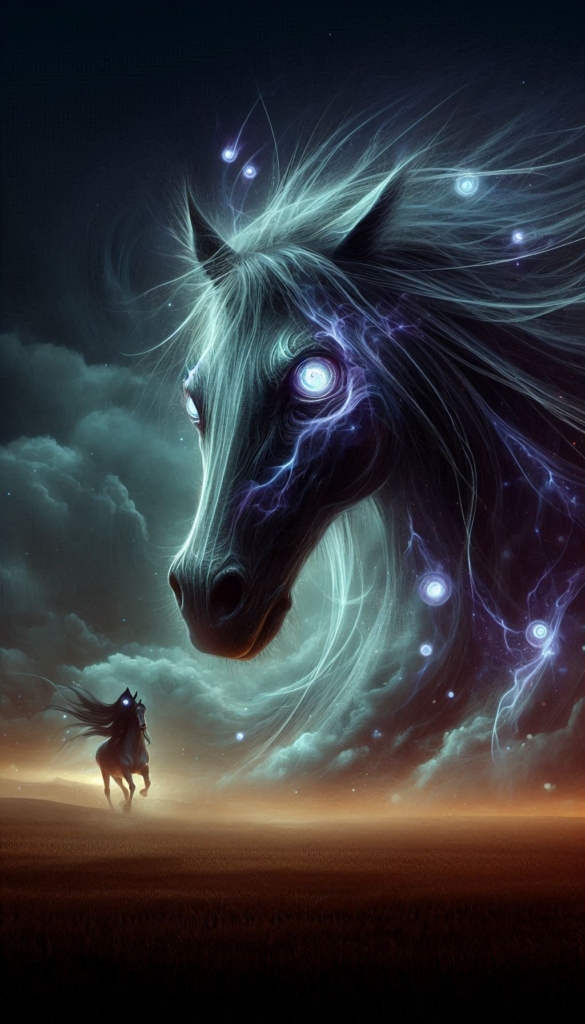 Magic horse with glowing eyes book cover