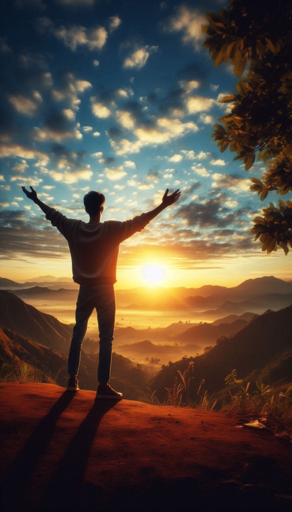 Man Embracing Sunrise Self-Discovery Book Cover