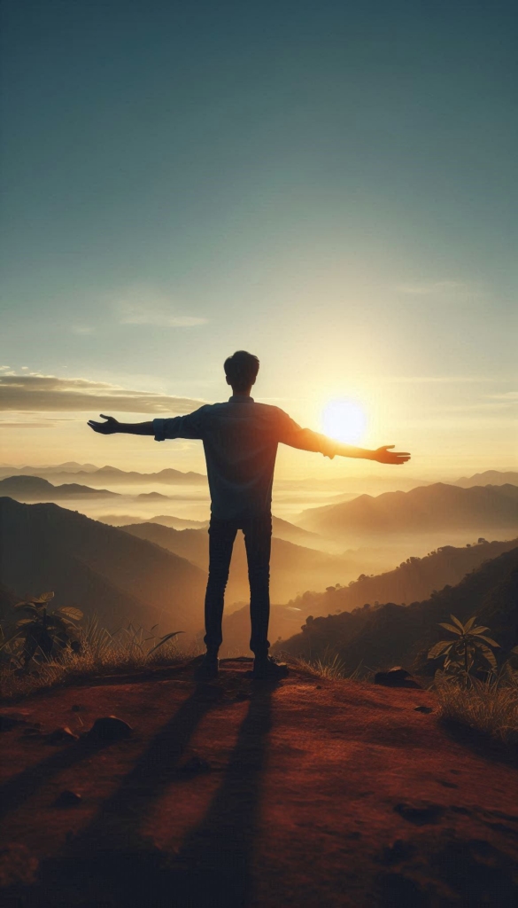 Man Embracing Sunrise Self-Discovery Book Cover