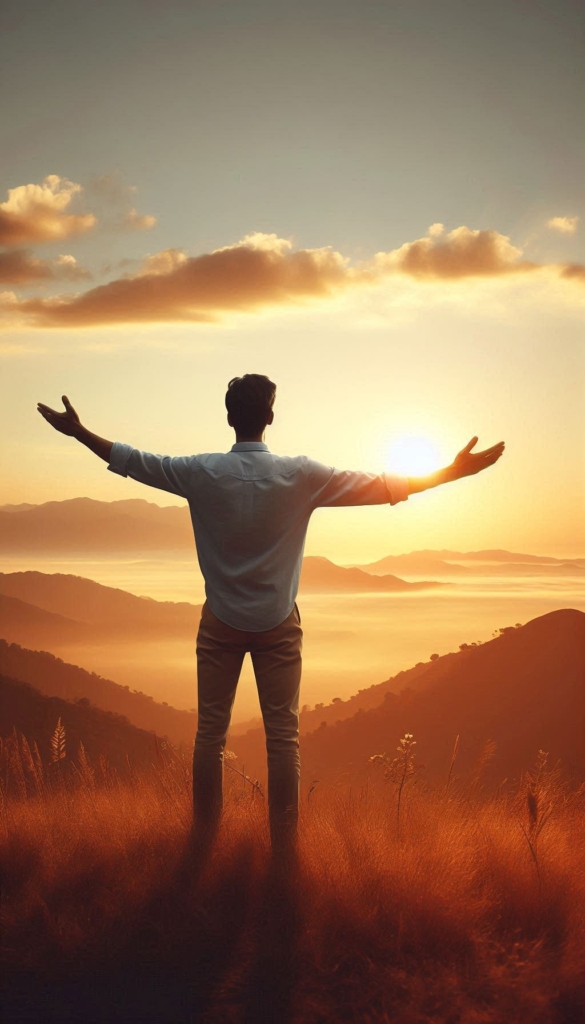 Man Embracing Sunrise Self-Discovery Book Cover