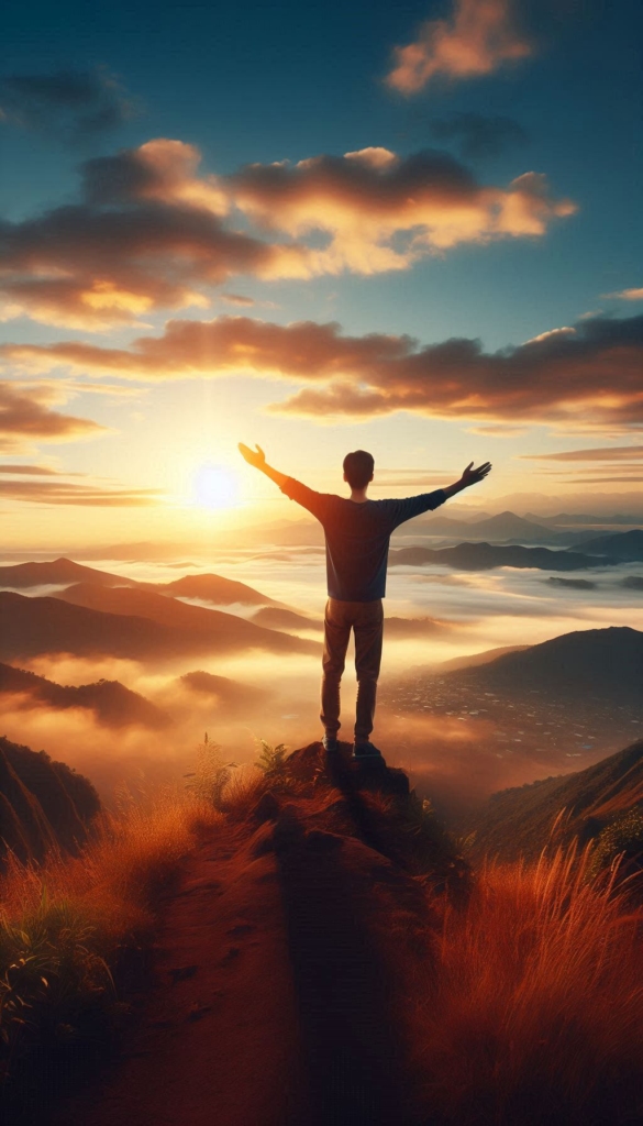 Man Embracing Sunrise Self-Discovery Book Cover