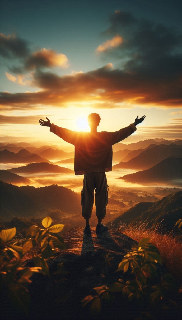 Man Embracing Sunrise Self-Discovery Book Cover