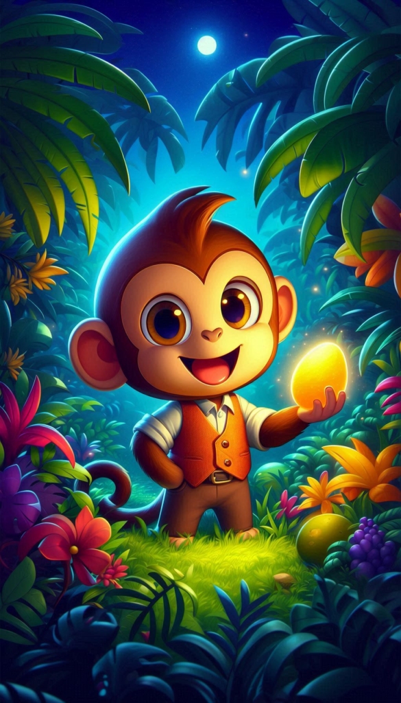 Monkey Holding Glowing Fruit in Jungle ai book Cover Design