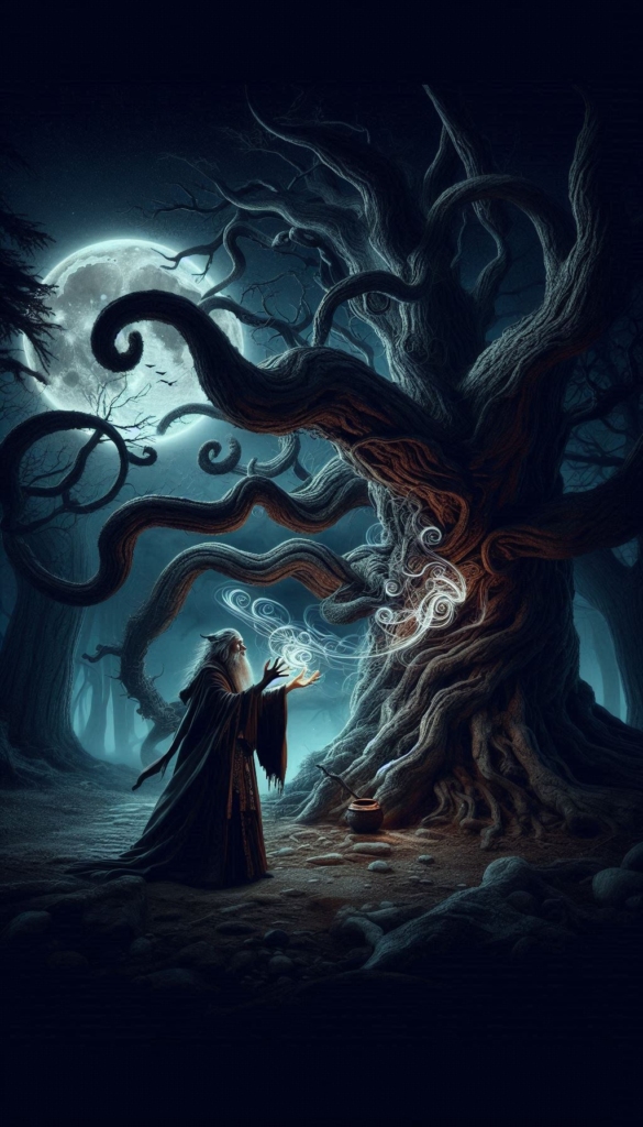 Old man doing Magic in the Trees book cover