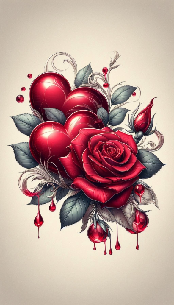 Red hearts and a rose flower book cover