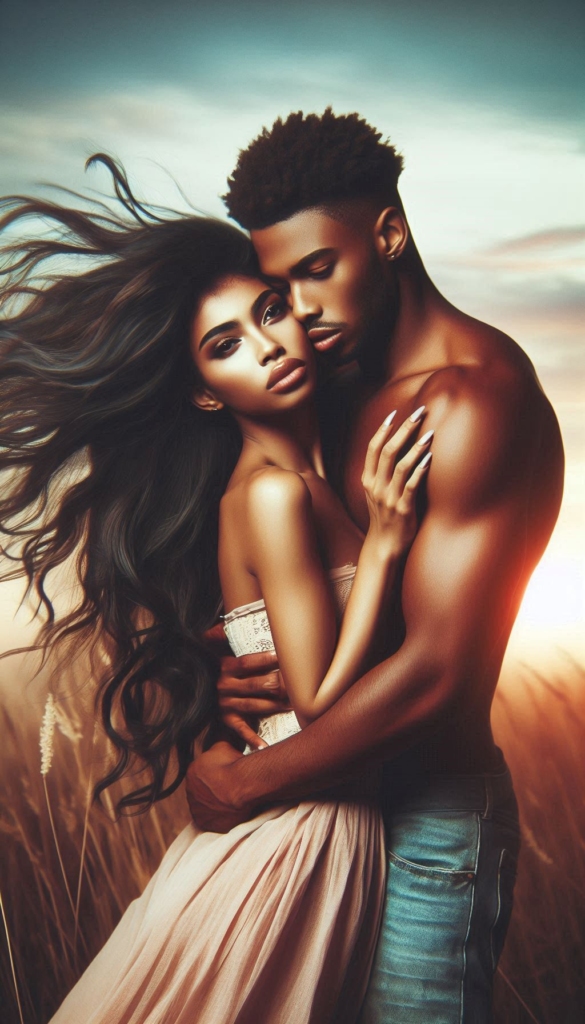 Romantic couple embrace book cover