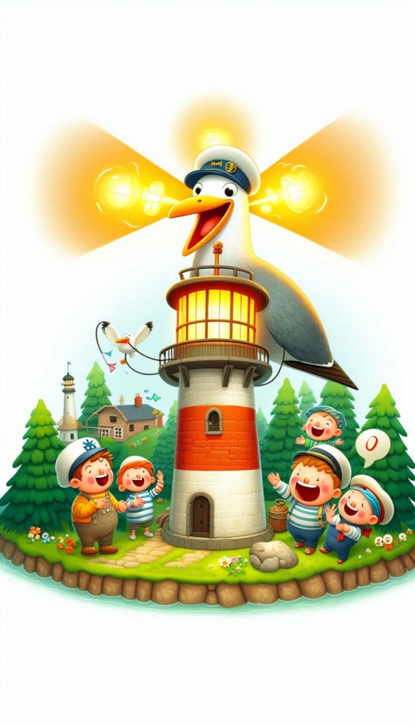 Seagull Lighthouse with Kids ai book Cover Design