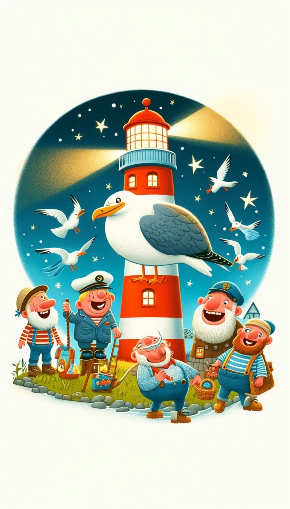 Seagull Lighthouse with Kids ai book Cover Design