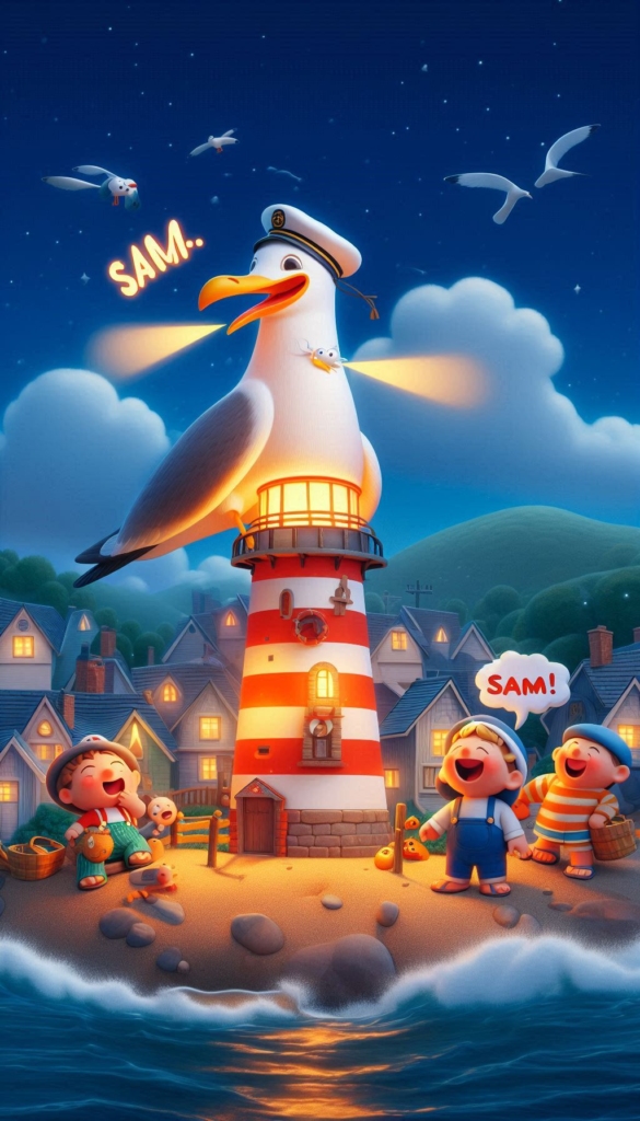 Seagull Lighthouse with Kids ai book Cover Design