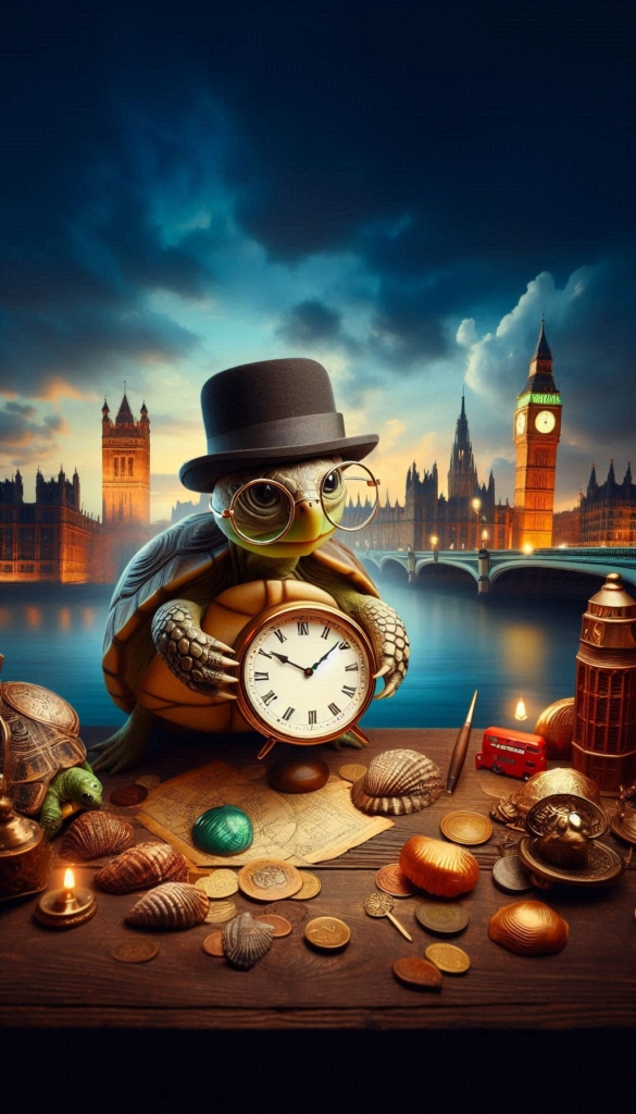 Turtle with Clock and Monuments ai book Cover Design