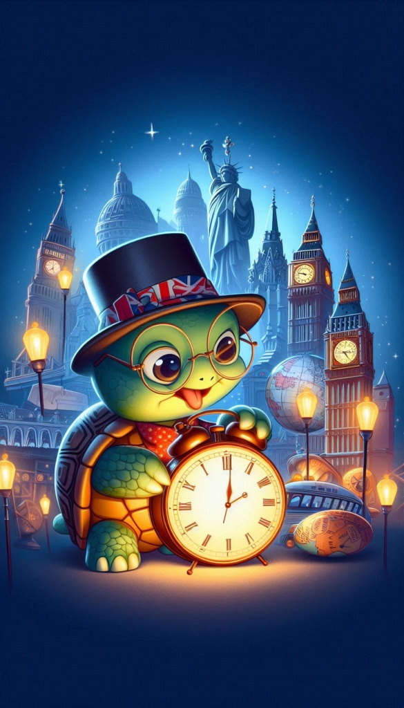 Turtle with Clock and Monuments ai book Cover Design