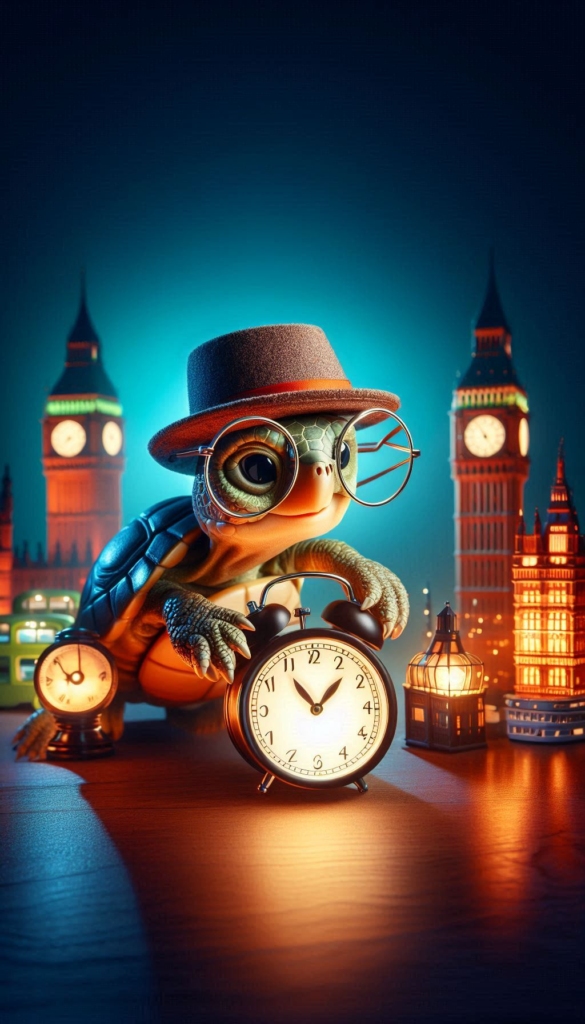 Turtle with Clock and Monuments ai book Cover Design