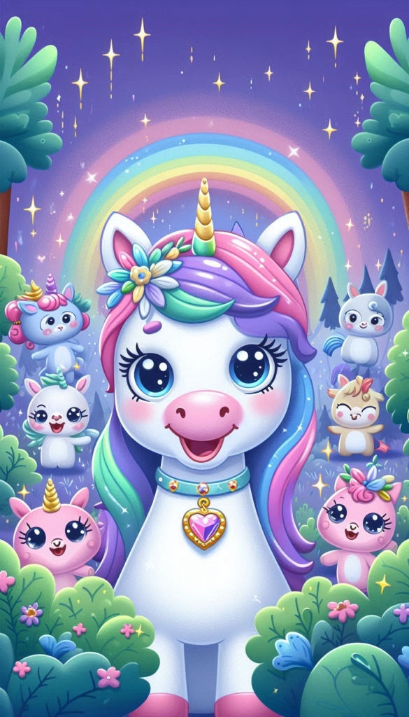 Unicorn with Rainbow Mane and Friends ai book Cover Design