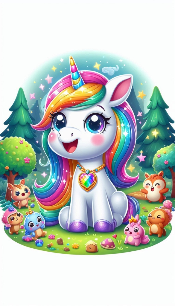 Unicorn with Rainbow Mane and Friends ai book Cover Design