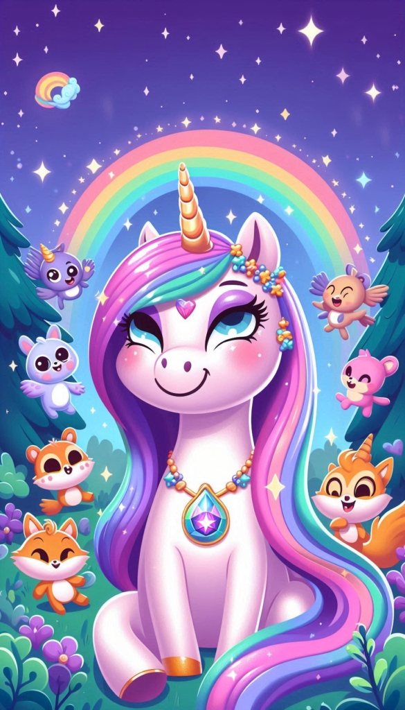 Unicorn with Rainbow Mane and Friends ai book Cover Design