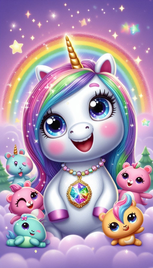 Unicorn with Rainbow Mane and Friends ai book Cover Design