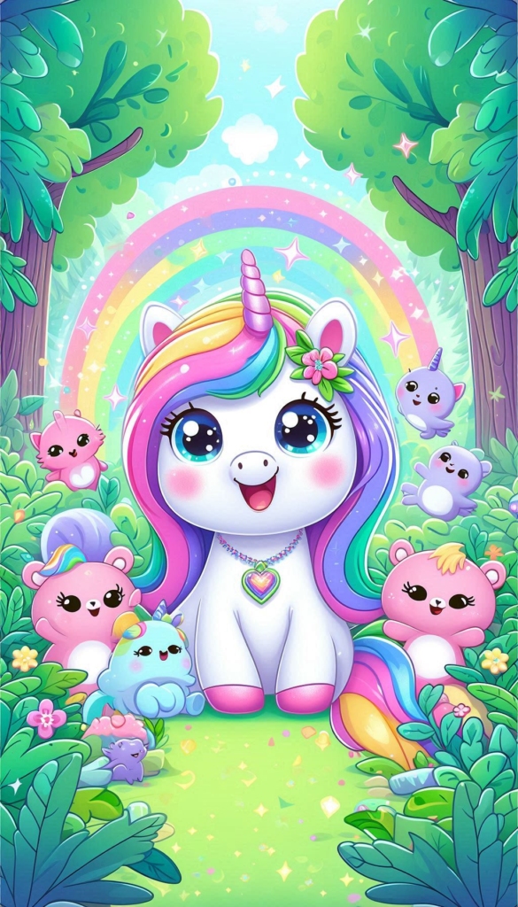 Unicorn with Rainbow Mane and Friends ai book Cover Design