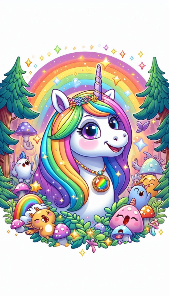 Unicorn with Rainbow Mane and Friends ai book Cover Design