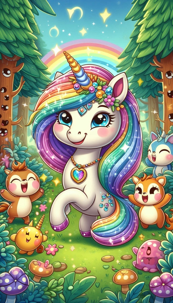 Unicorn with Rainbow Mane and Friends ai book Cover Design