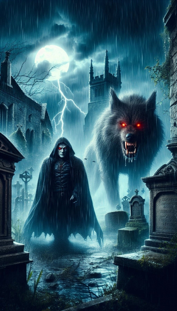 Vampire and giant werewolf book cover