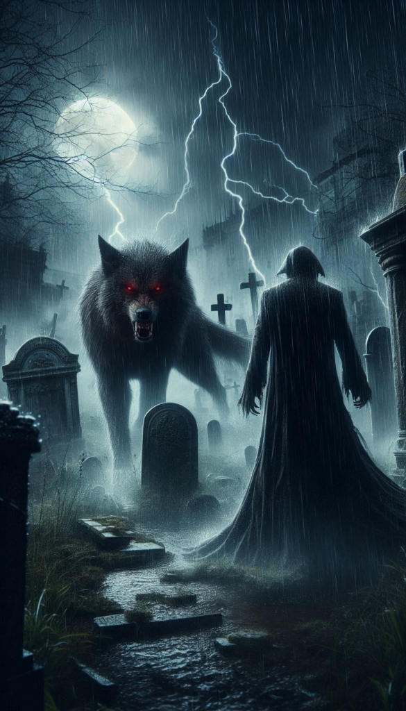 Vampire and giant werewolf book cover