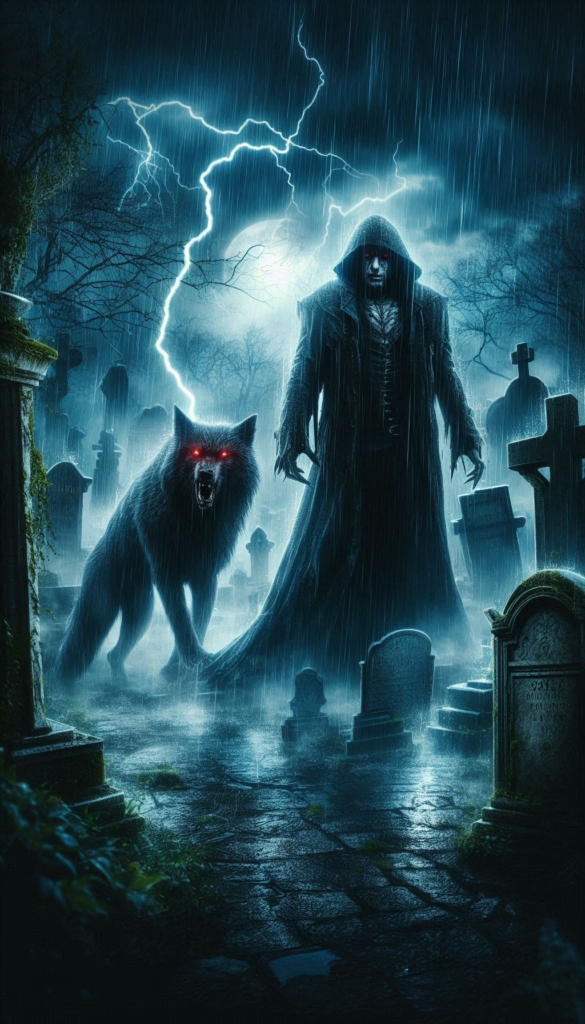 Vampire and giant werewolf book cover