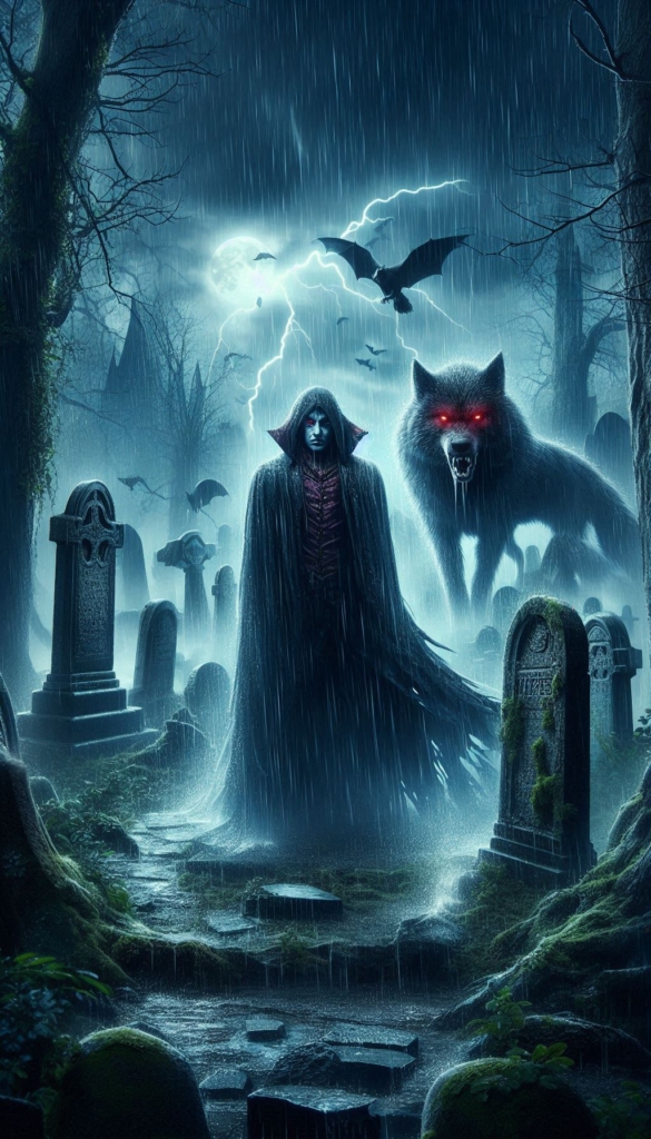 Vampire and giant werewolf book cover