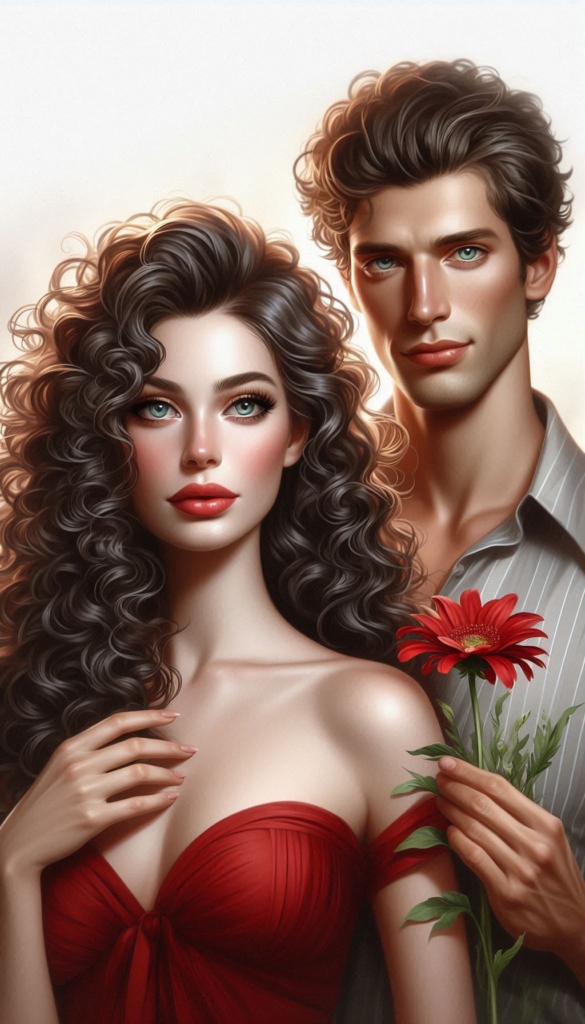 Woman and man with Red flower book cover 