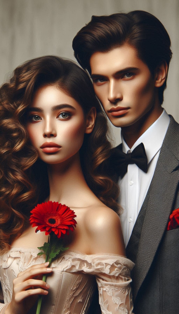 Woman and man with Red flower book cover 