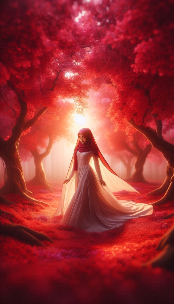 Woman in hijab in red forest book cover