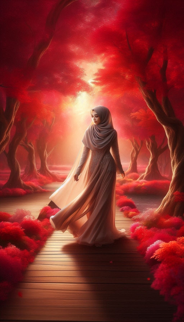 Woman in hijab in red forest book cover