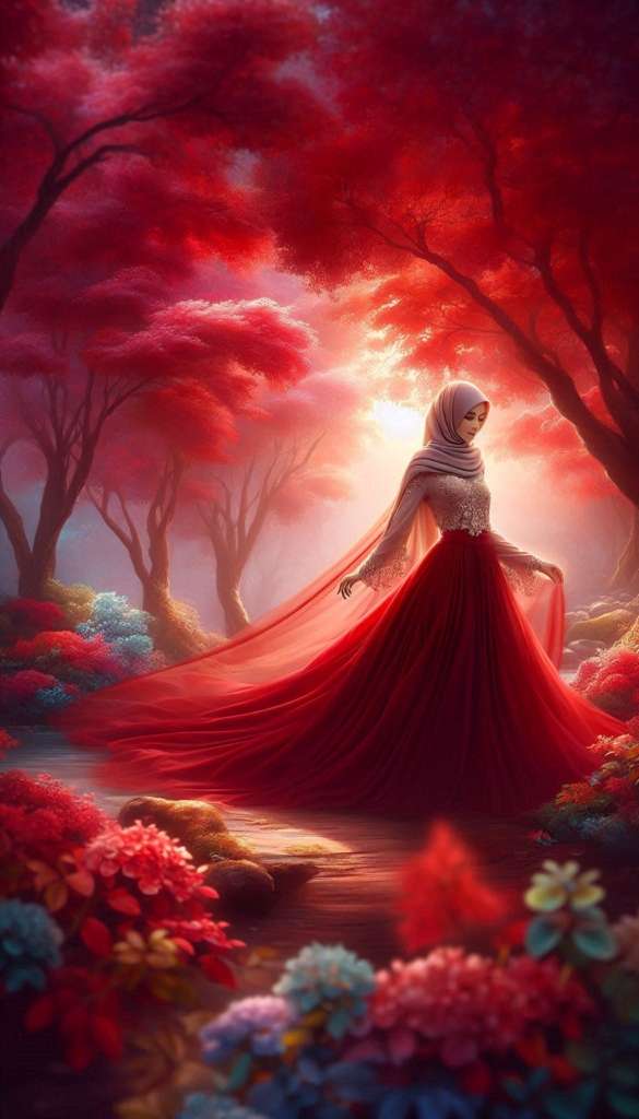 Woman in hijab in red forest book cover