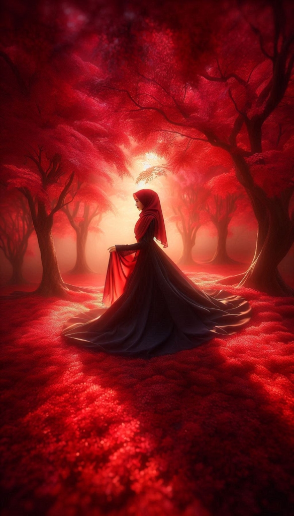 Woman in hijab in red forest book cover