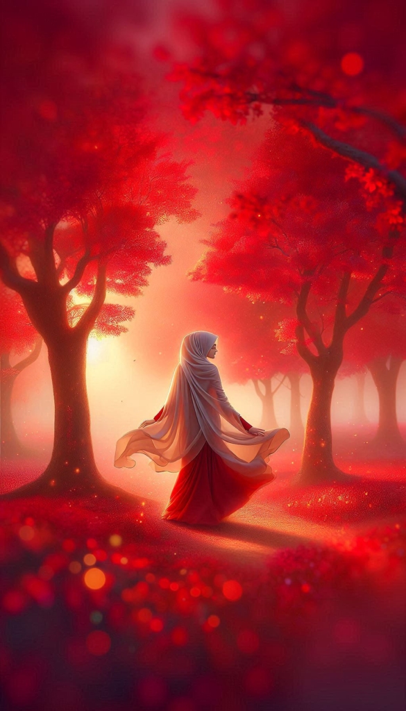 Woman in hijab in red forest book cover