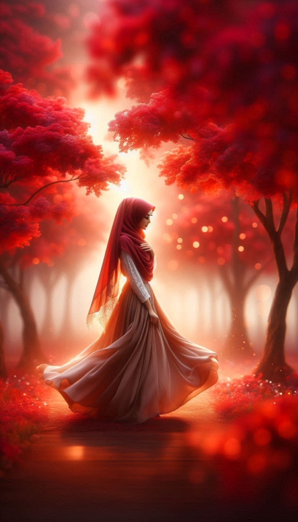 Woman in hijab in red forest book cover