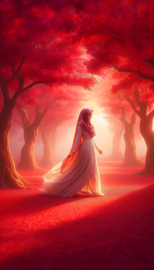 Woman in hijab in red forest book cover