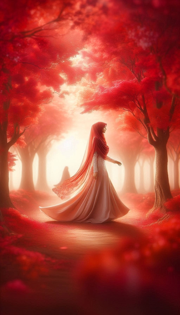 Woman in hijab in red forest book cover