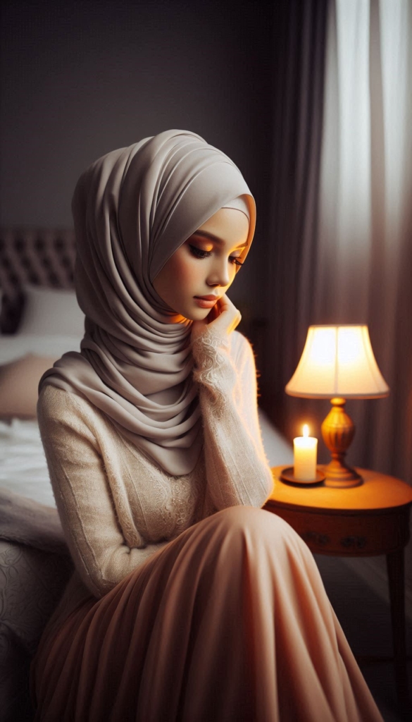 Woman in hijab with candlelight book cover