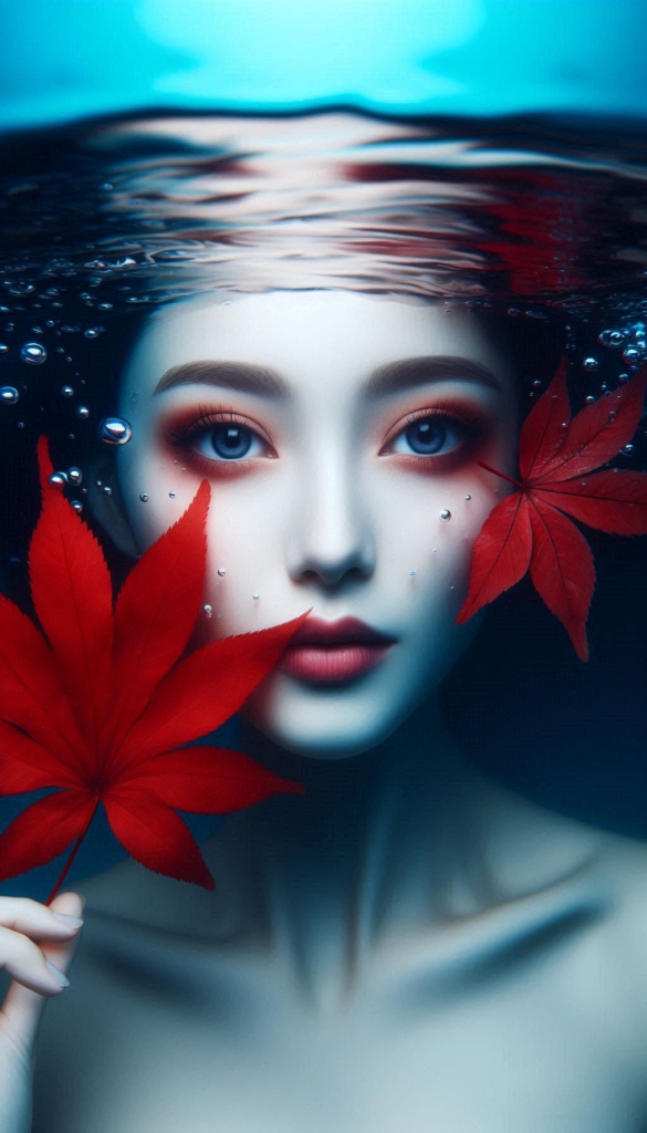 Woman in water with leaves book cover 