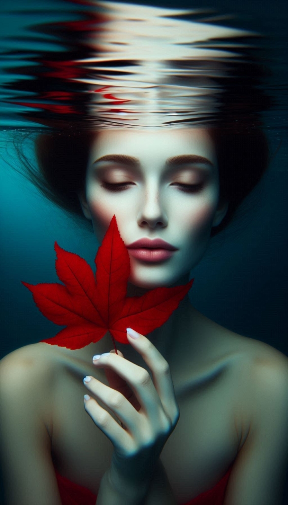 Woman in water with leaves book cover 