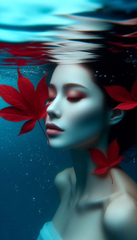 Woman in water with leaves book cover